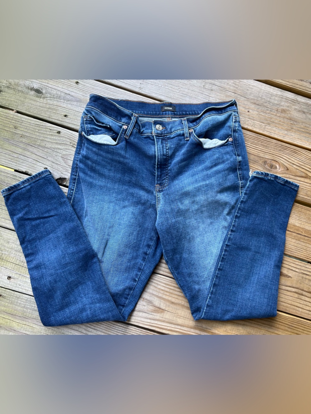 Express Mid Rise Skinny 12R Woman’s Blue Jeans - Picture 3 of 7